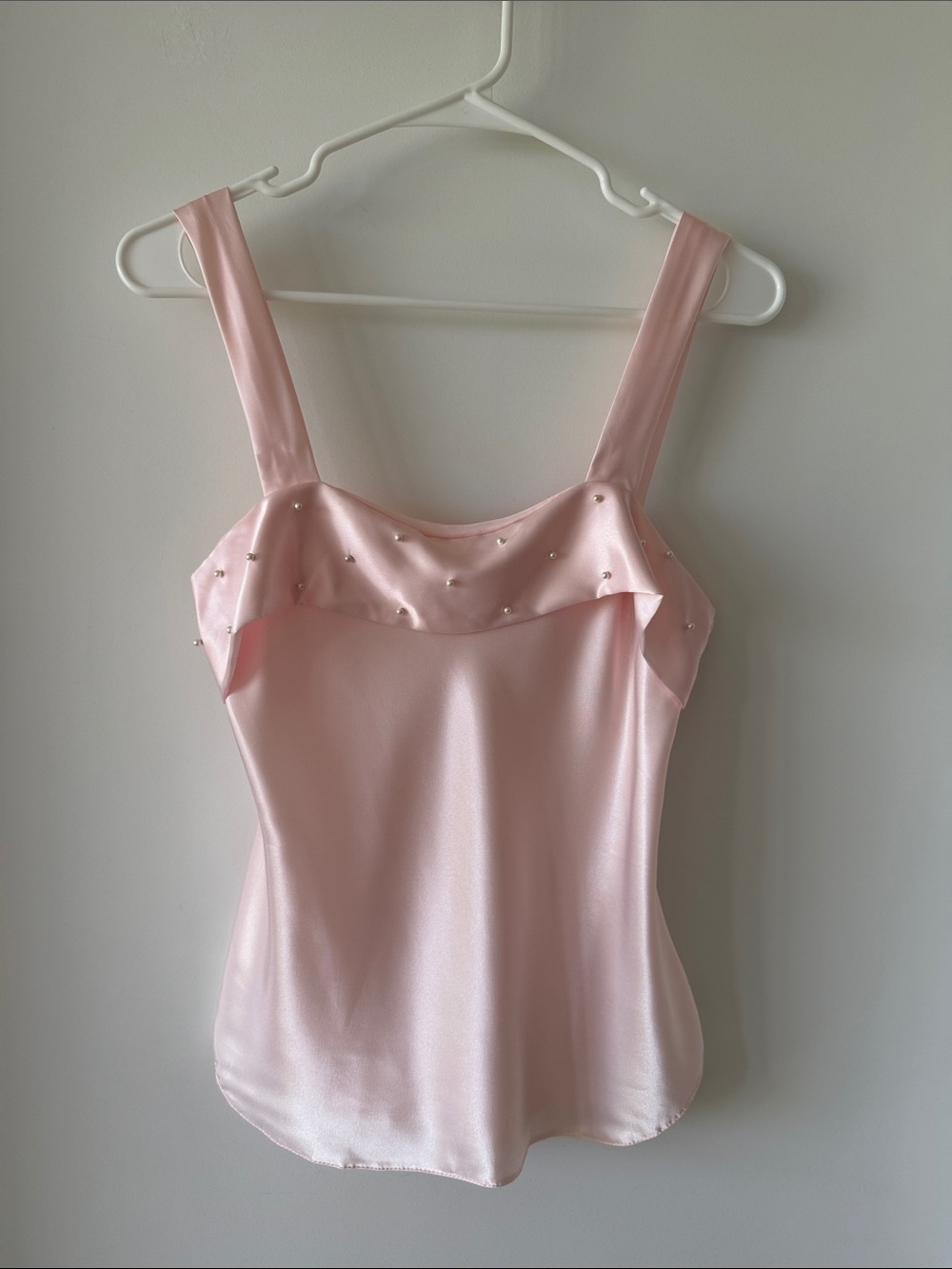 Vintage Lucie Ann II Pink Satin Pearl Camisole Top Size 32 Y2K